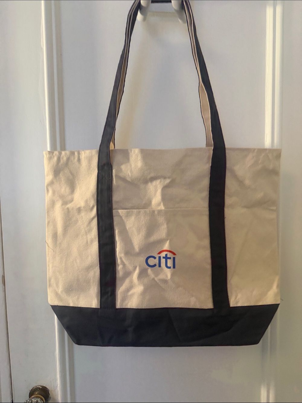 MLB Beige and Black Canvas Tote Bag with Citi Logo